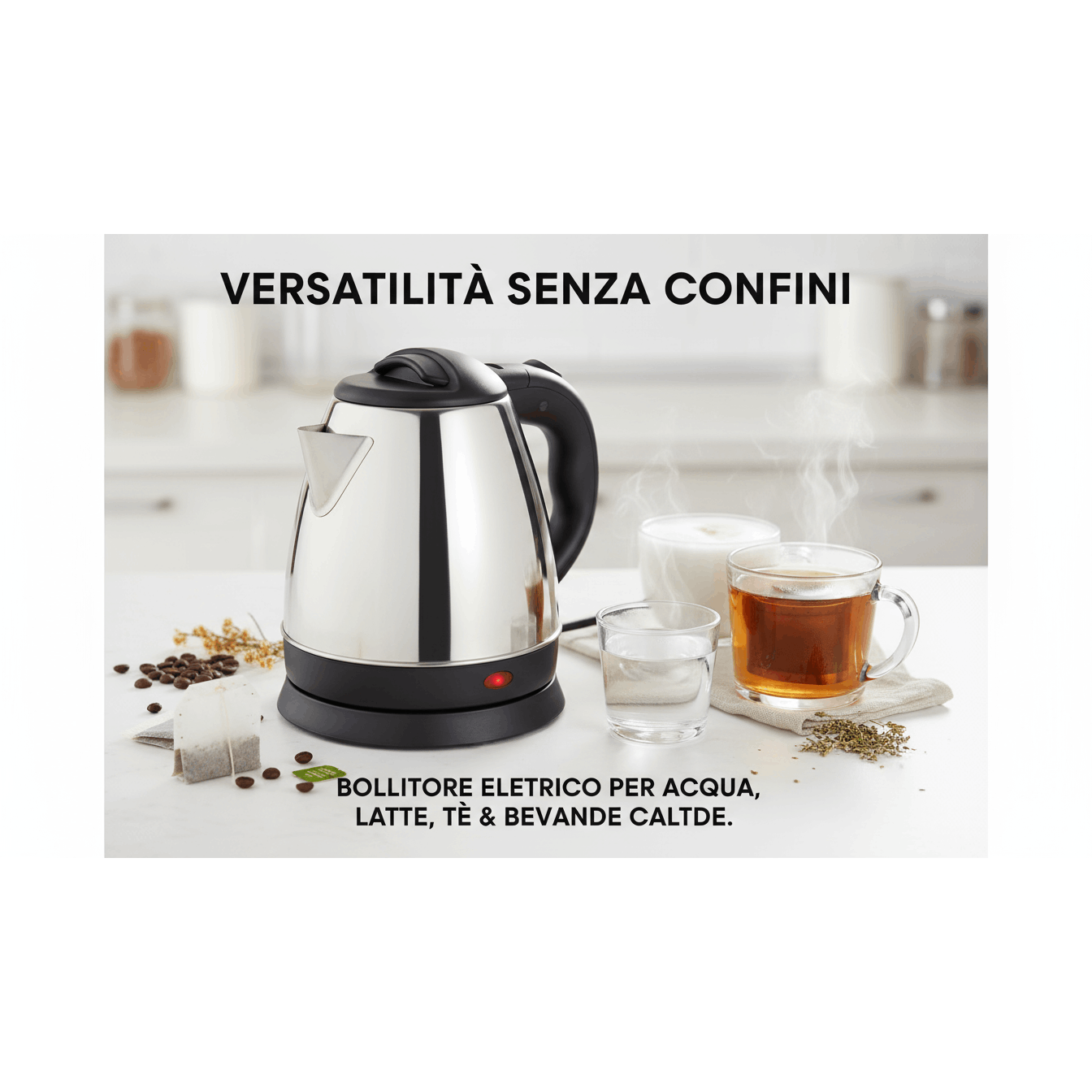 Bollitore Elettrico Compatto da 1 Litro in Acciaio Inossidabile 1350w – Design Ergonomico, Spegnimento Automatico, Protezione Antisurriscaldamento, Ideale per Viaggi, Ufficio e Cucine Piccole – Disponibile in Finitura Spazzolata o Lucida